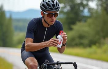 Cyclist drinking water and an energy bar